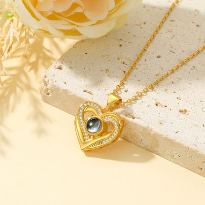 Personalized Photo Projection Heart Necklace in gold plated