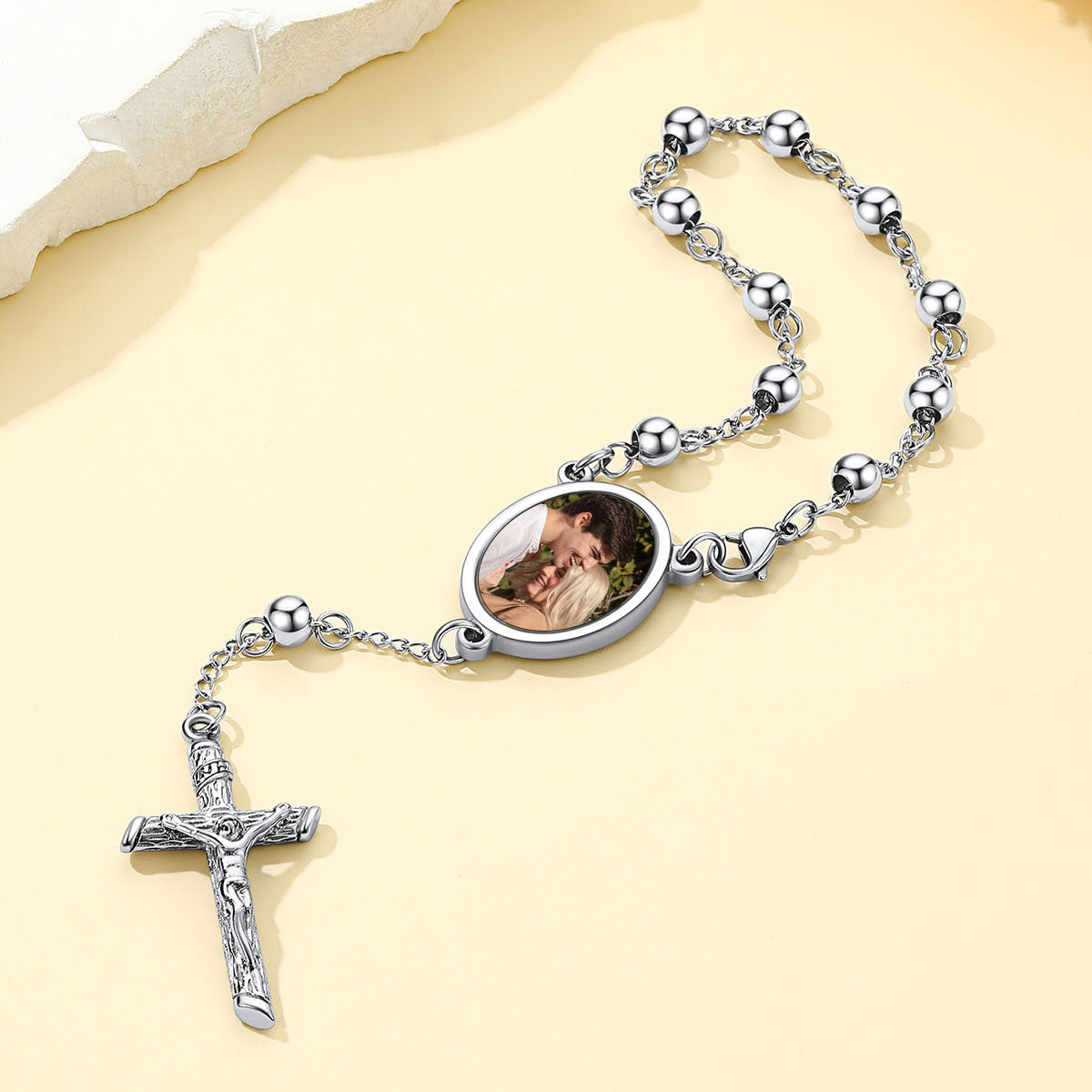 Personalized Photo Rosary Beads Bracelets silver