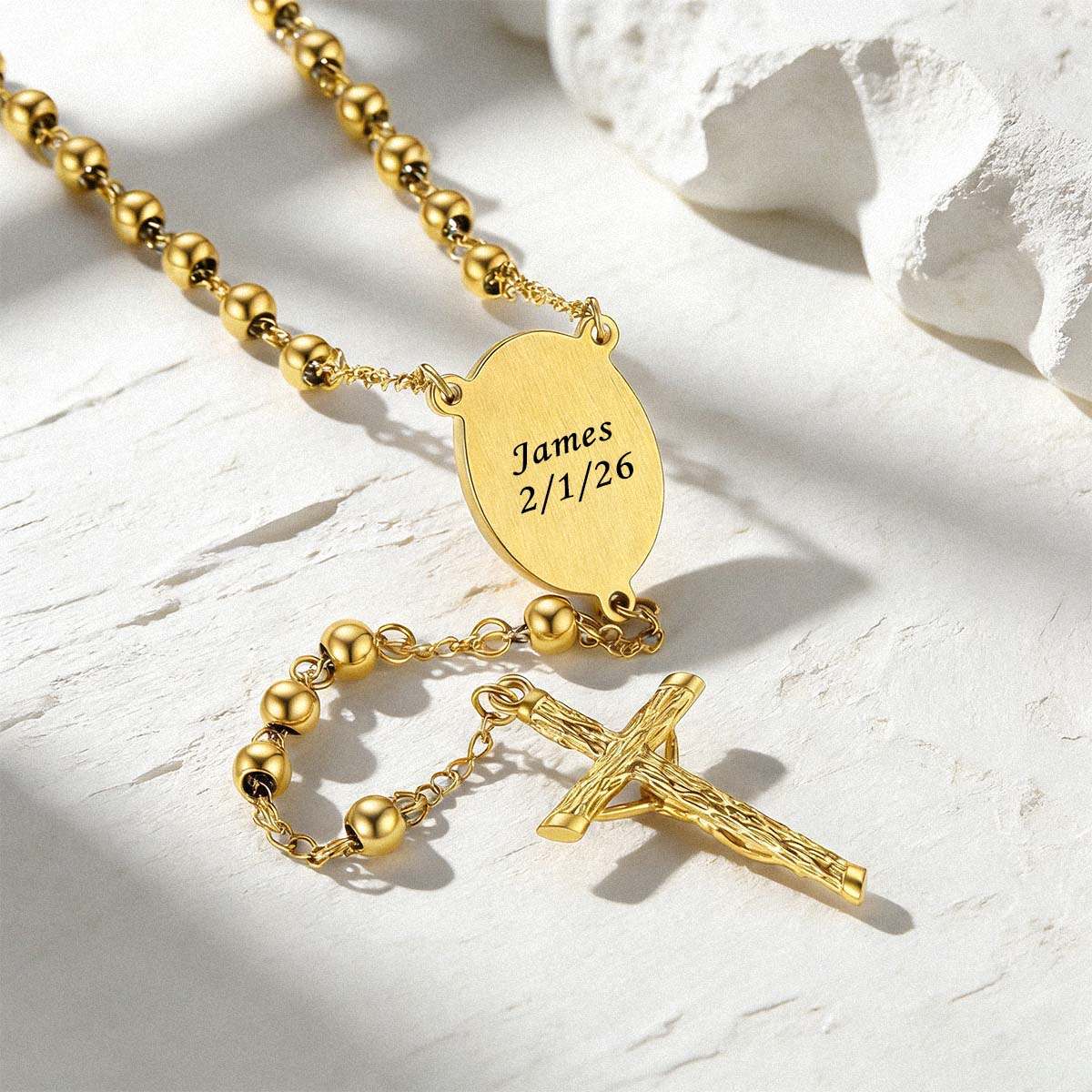 Personalized Photo Rosary Beads Necklace Engravable