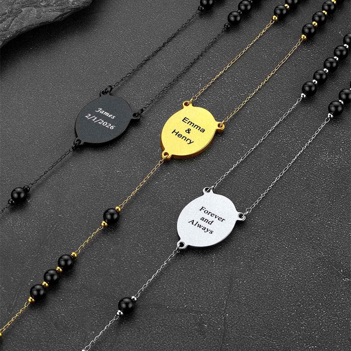 Personalized Photo Virgin Mary Pearl Rosary Beads Necklace engraved