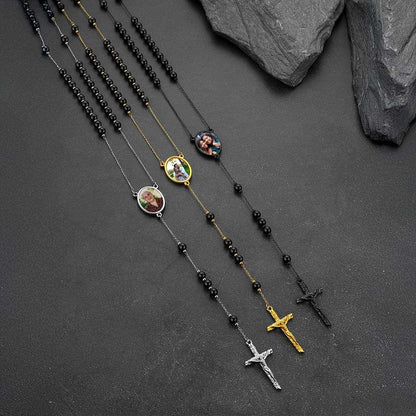 Personalized Photo Virgin Mary Pearl Rosary Beads Necklace in different color