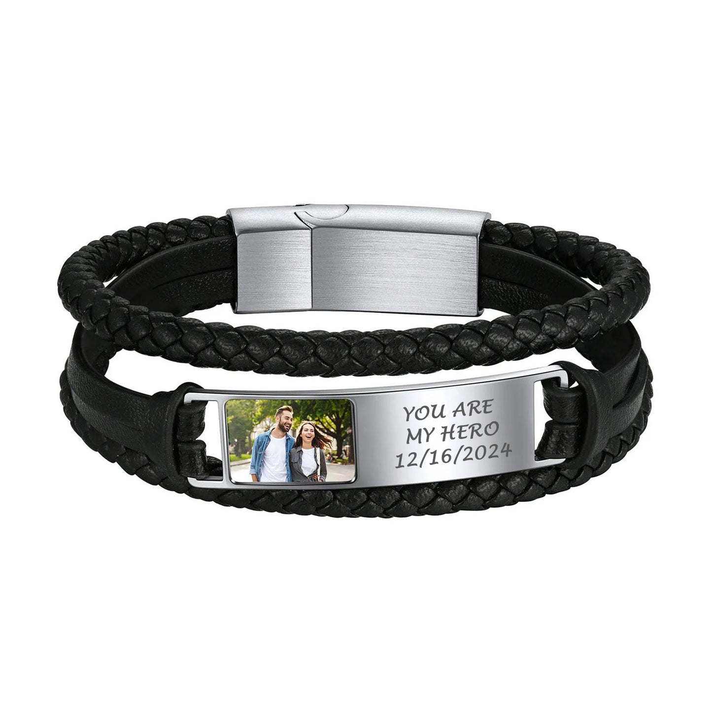 Personalized Picture ID Braided Leather Bracelet