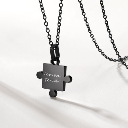Personalized Puzzle Matching Necklaces Black Plated