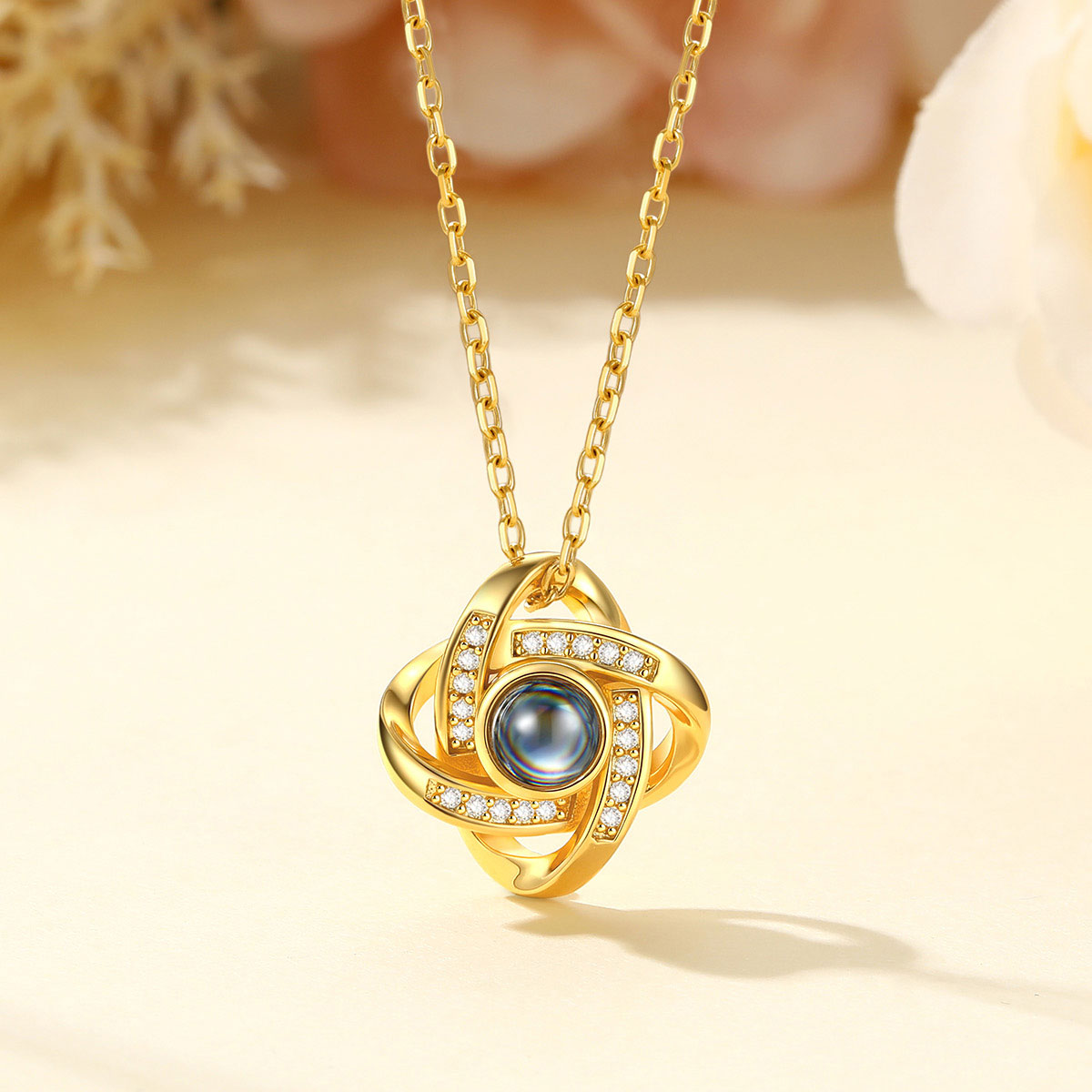 Personalized Quadruple Love Knot Photo Projection Necklace for Women