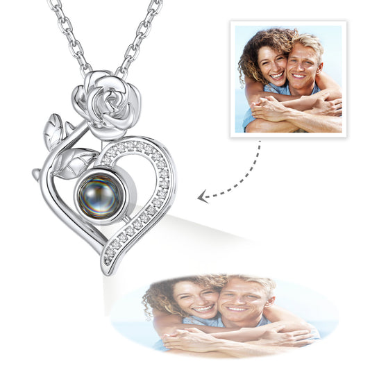 Personalized Rose Heart Photo Projection Necklace for Women