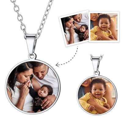 Personalized Round Double Sided Picture Necklace for Men Women