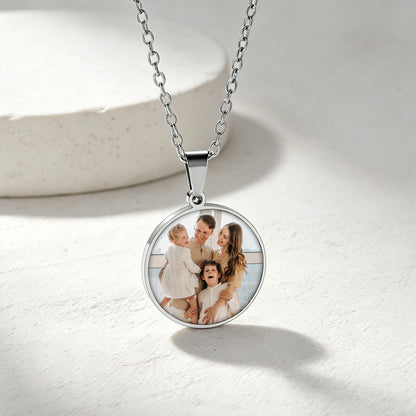 Personalized Round Double Sided Picture Necklace in Steel