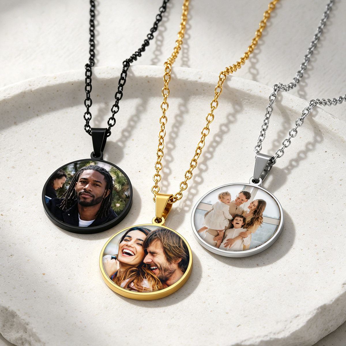 Personalized Round Double Sided Picture Necklace in different color