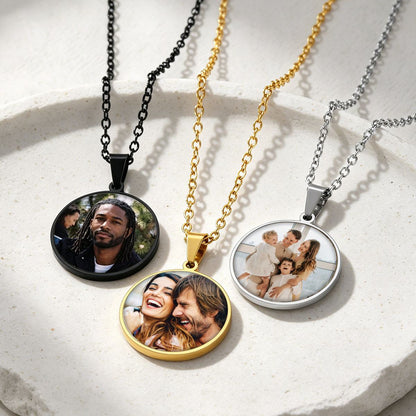 Personalized Round Double Sided Picture Necklace in different color