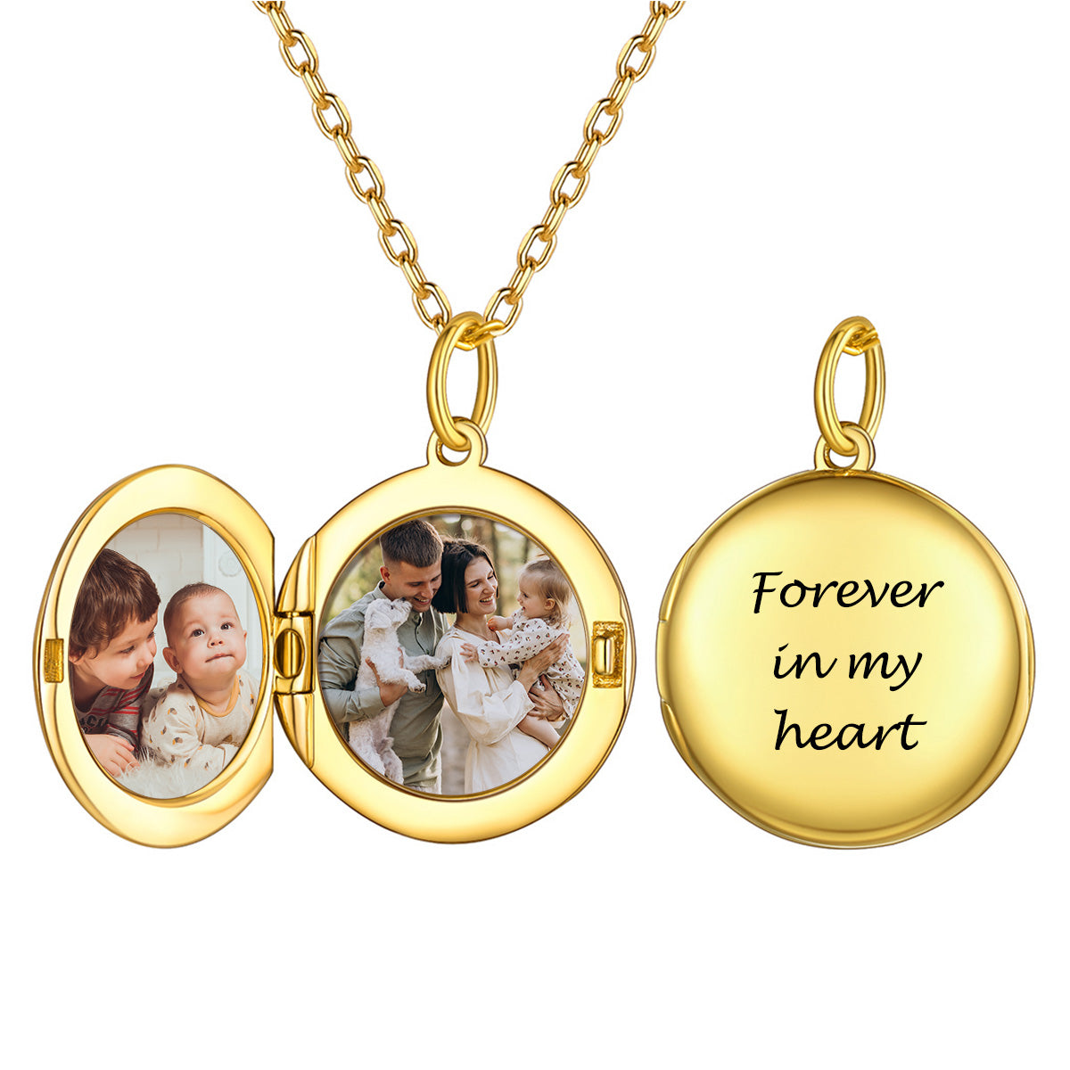Personalized Round Locket Necklace with Pictures Gold Plated