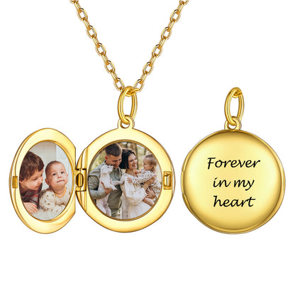 Personalized Round Locket Necklace with Pictures Gold Plated