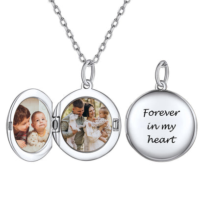Personalized Round Locket Necklace with Pictures Silver
