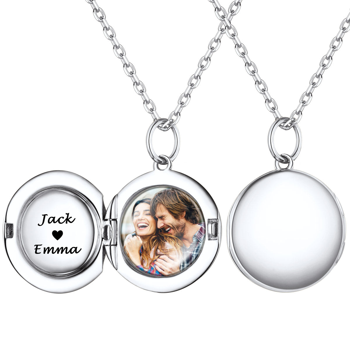 Personalized Round Locket Picture Necklace in Silver