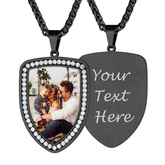 Personalized Shield Pictures Necklace for Men Women Black