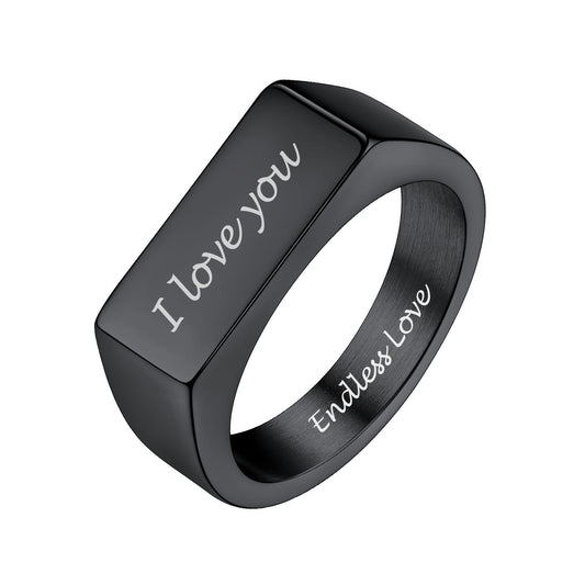 Personalized Signet Band Ring for Men Black Plated