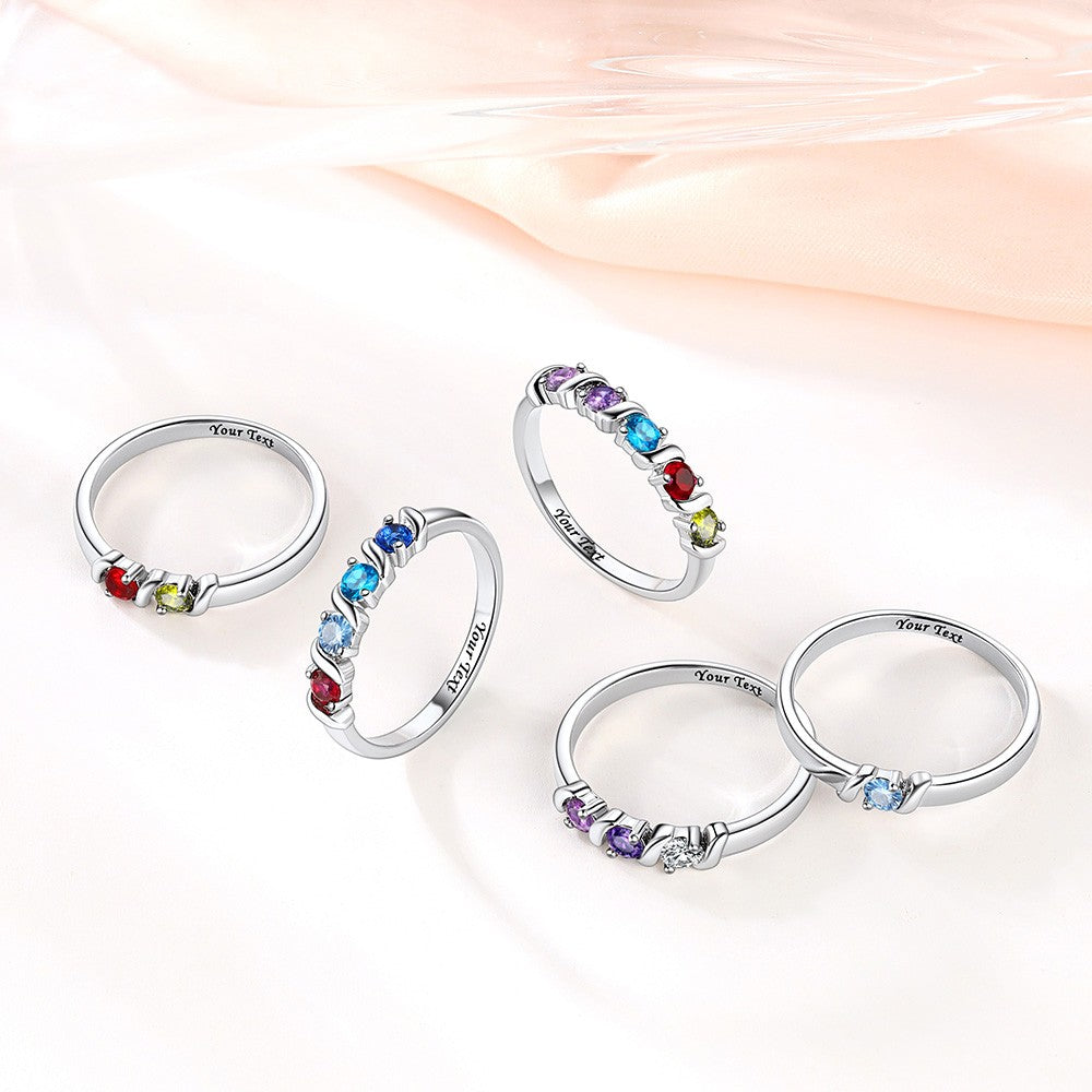 Personalized Sterling Silver Birthstone Ring Custom Birthstone