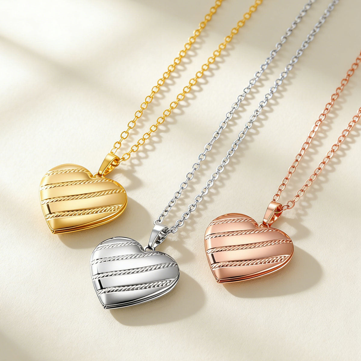 Personalized Stripe Hearts Locket Necklace with Picture