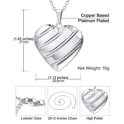 Personalized Stripe Hearts Locket Necklace with Picture Dimension, Durable