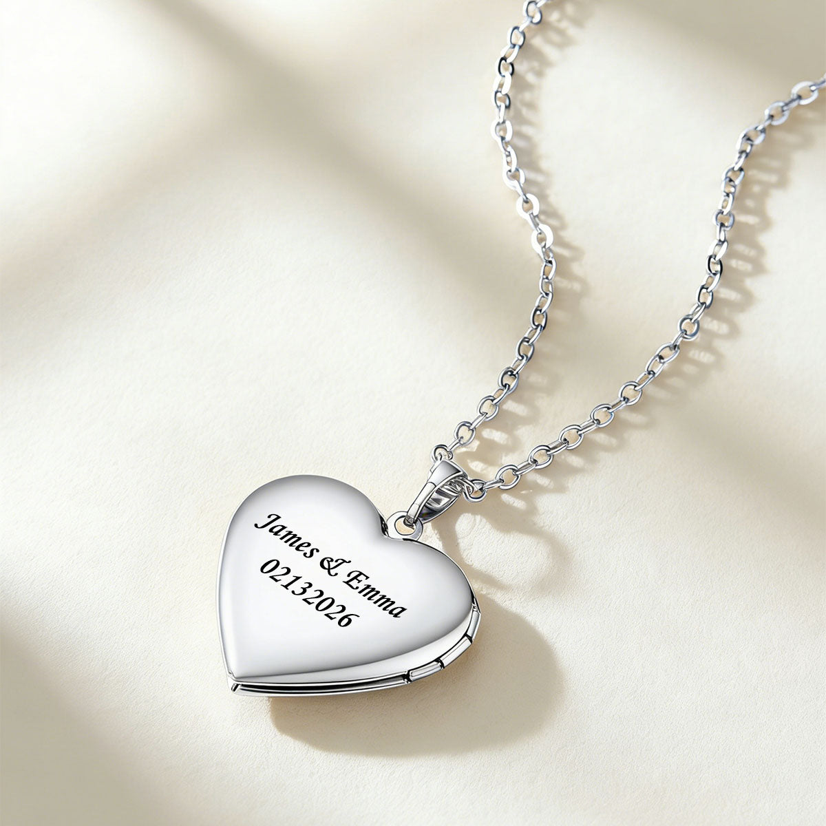 Personalized Stripe Hearts Locket Necklace with Picture Engraved
