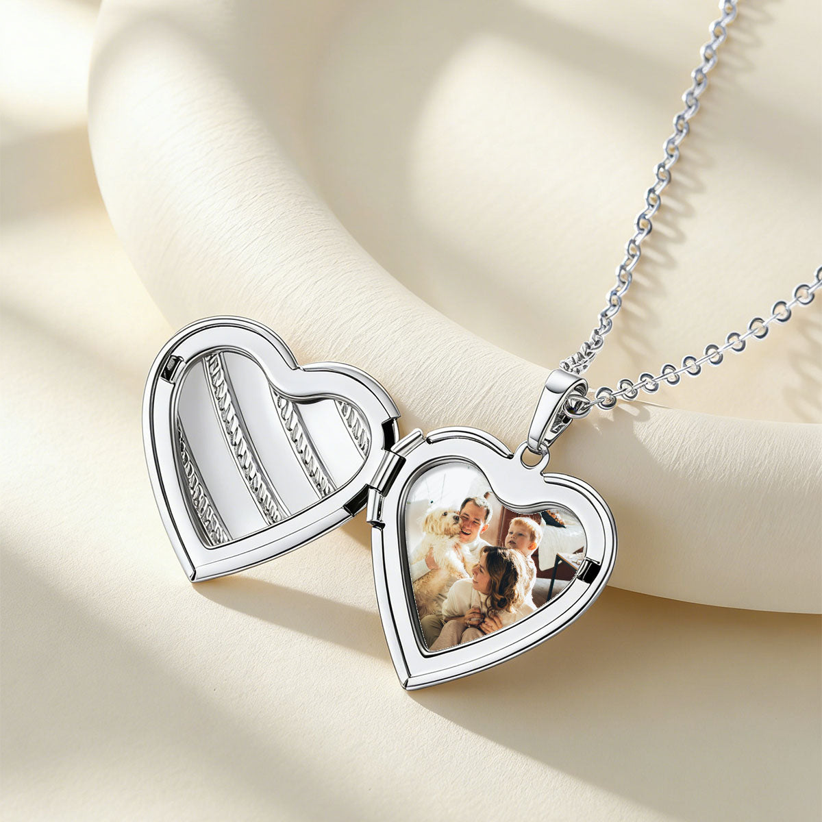Personalized Stripe Hearts Locket Necklace with Picture in steel