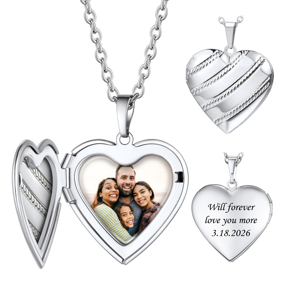 Personalized Stripe Hearts Locket Necklace with Pictures