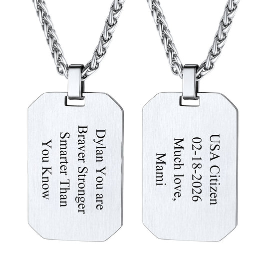 Personalized Text Engraved Octagon Dog Tag Necklace