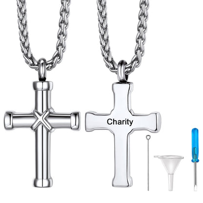 Personalized Text X Cross Urn Necklaces for Ashes