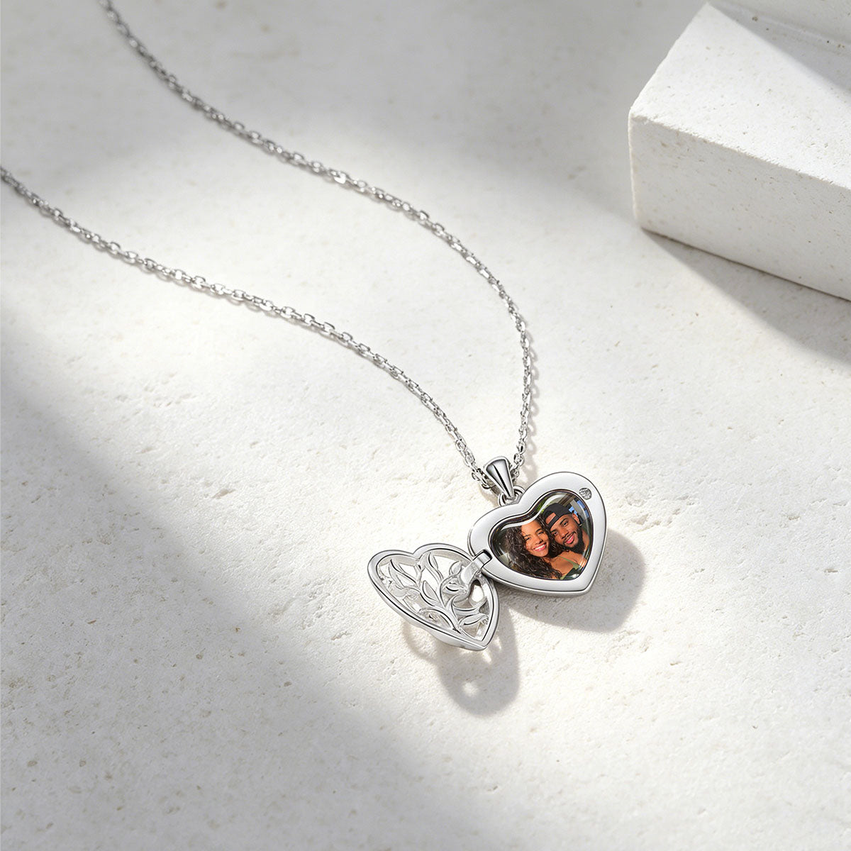 Personalized Tree of Life Heart Locket Picture Necklace in Sterling Silver