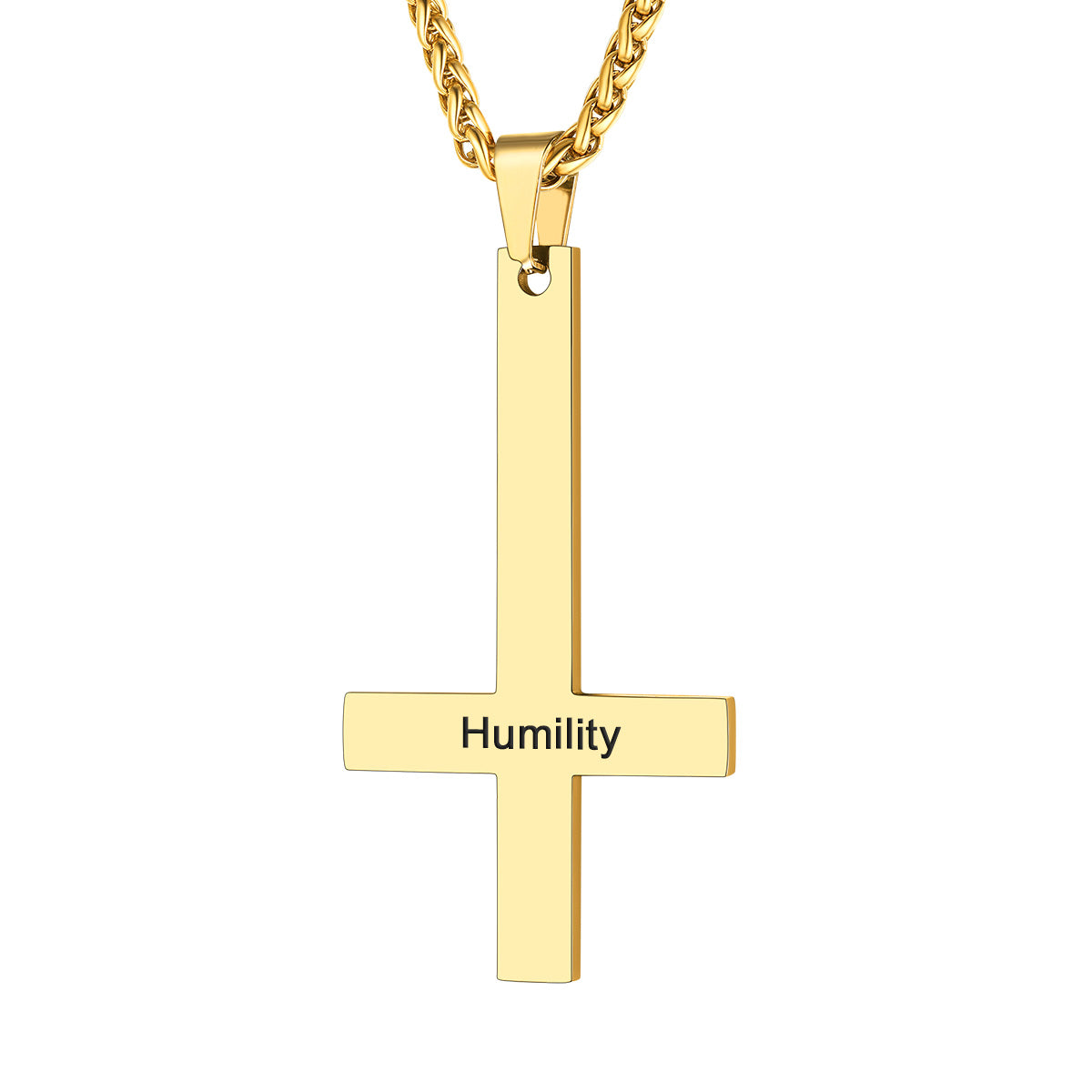 Personalized Upside Down Cross Necklace Gold Plated