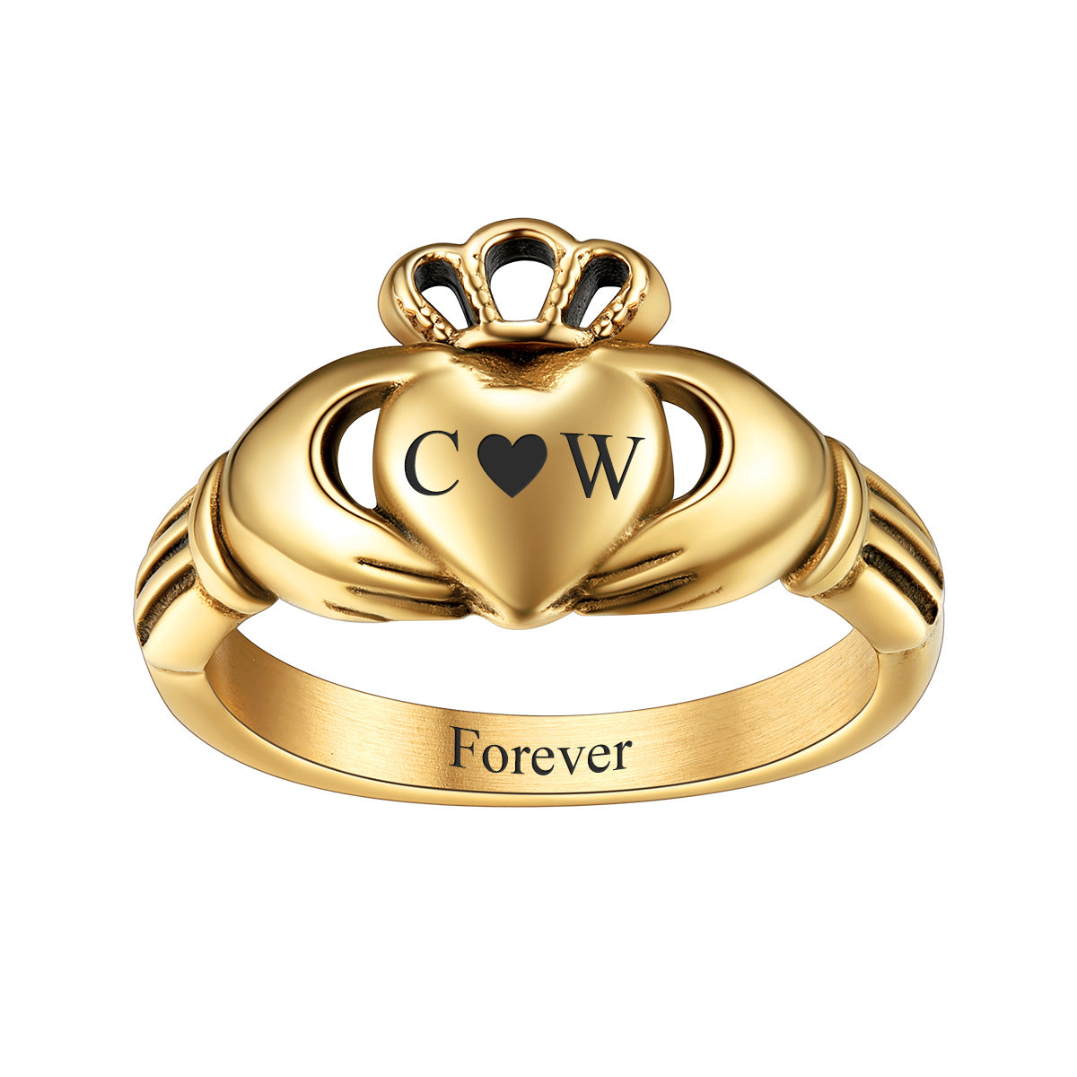 Personalized Womens Claddagh Promise Rings Gold Plated