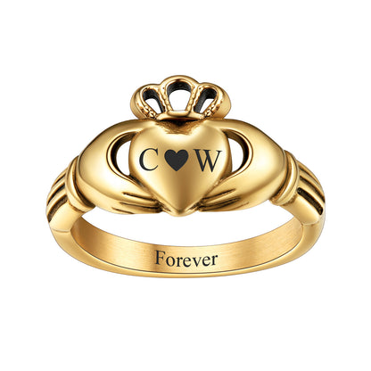 Personalized Womens Claddagh Promise Rings Gold Plated