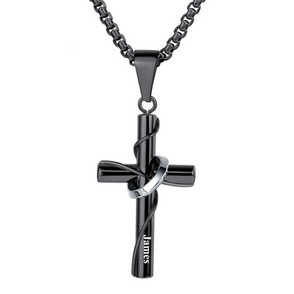 Personalized Wrap Cross Necklace Black Plated