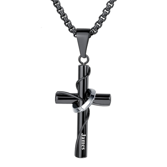 Personalized Wrap Cross Necklace Black Plated