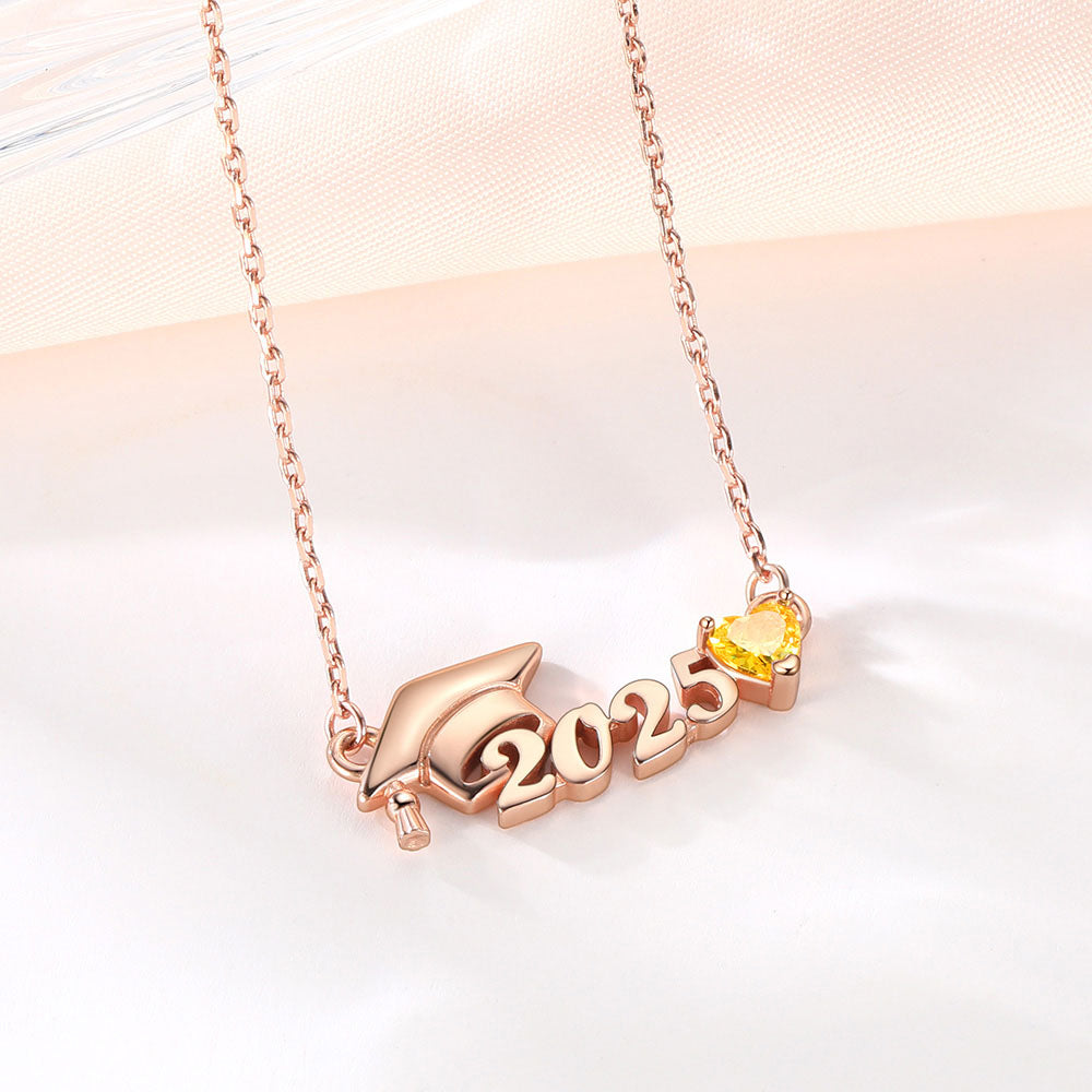 Personalized Year Birthstone Graduation Necklace 