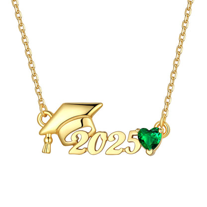 Personalized Year Birthstone Graduation Necklace Gold Plated