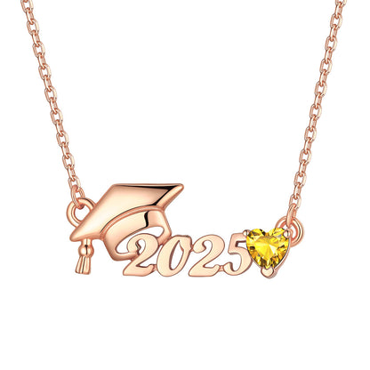 Personalized Year Birthstone Graduation Necklace Rose Gold Plated