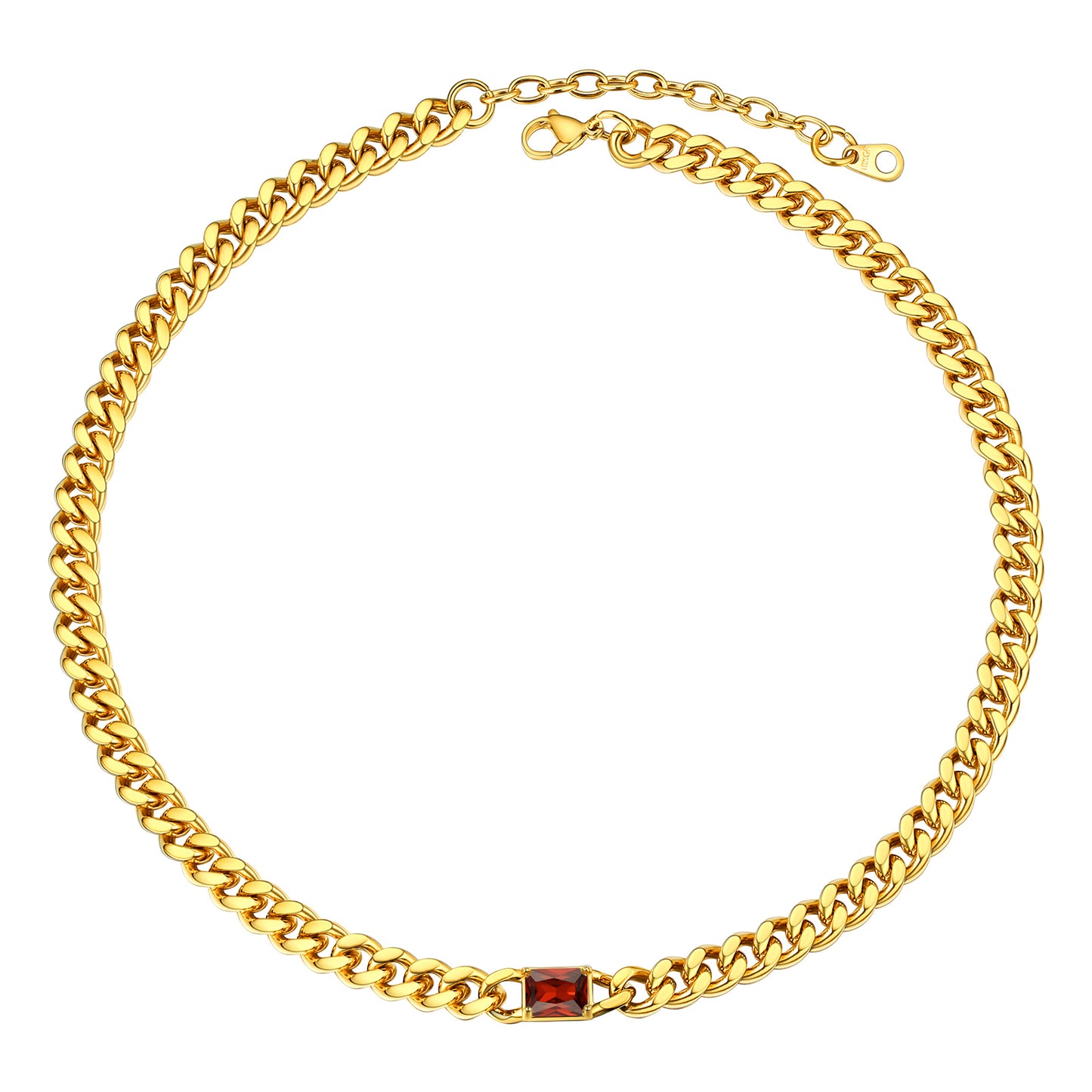 Personalized birthstone Cuban Link Choker Necklace Gold plated