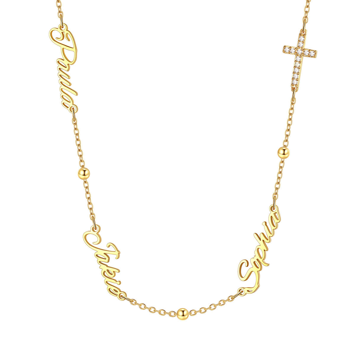 Personalized engraved nameplate necklace with cross detail,-775d-4874-b5ad-c0e7097da790