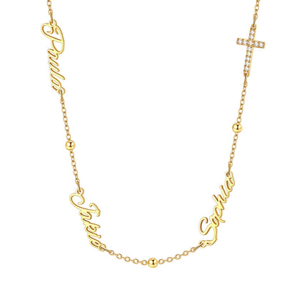 Personalized engraved nameplate necklace with cross detail,-775d-4874-b5ad-c0e7097da790