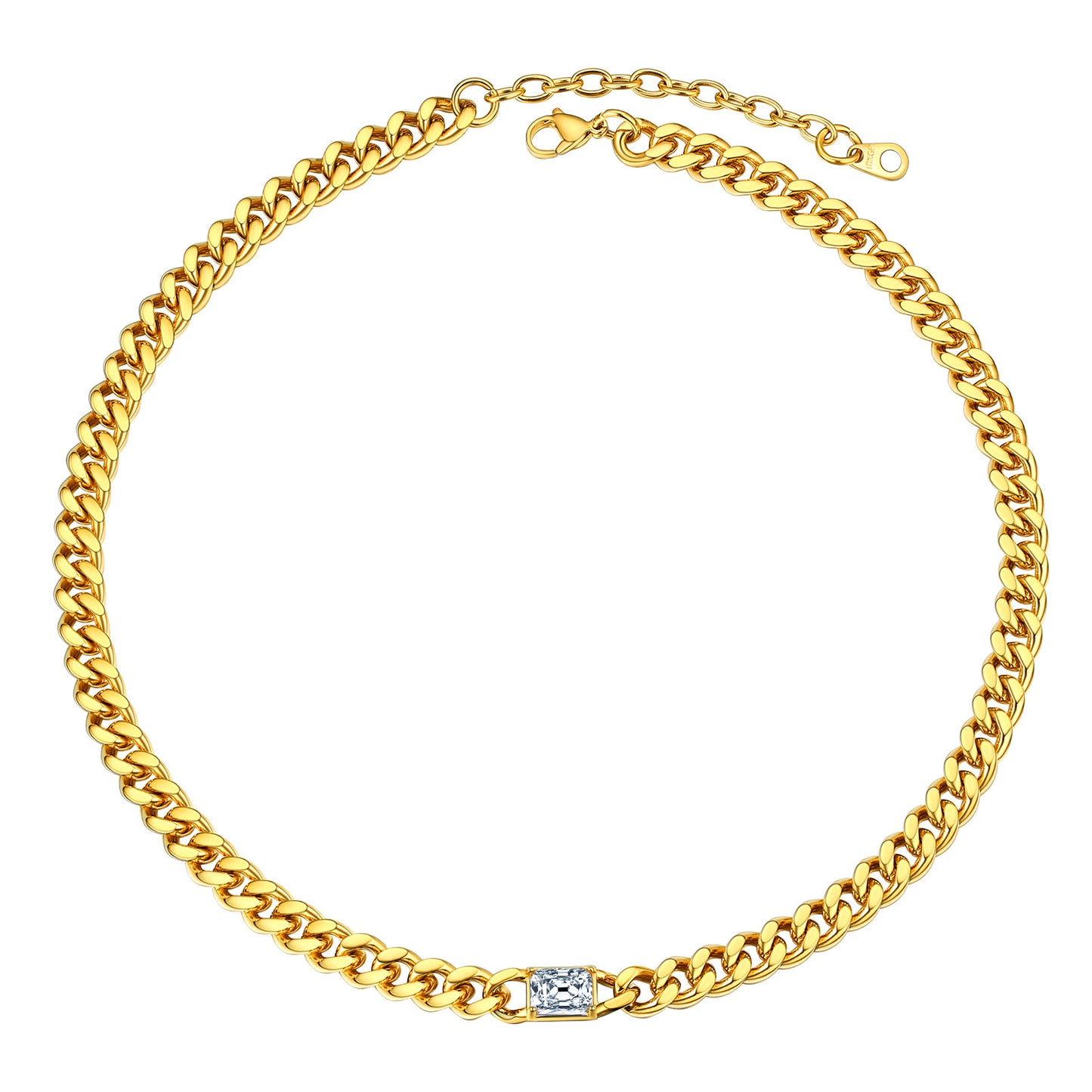 Personalized white stone Cuban Link Choker Necklace Gold plated