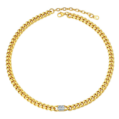 Personalized white stone Cuban Link Choker Necklace Gold plated