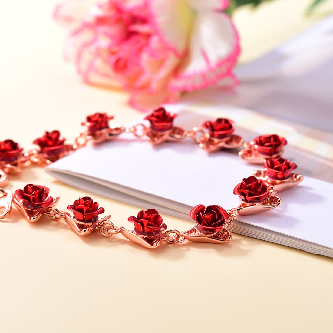 A dozen roses ruby online engraved charm bracelet