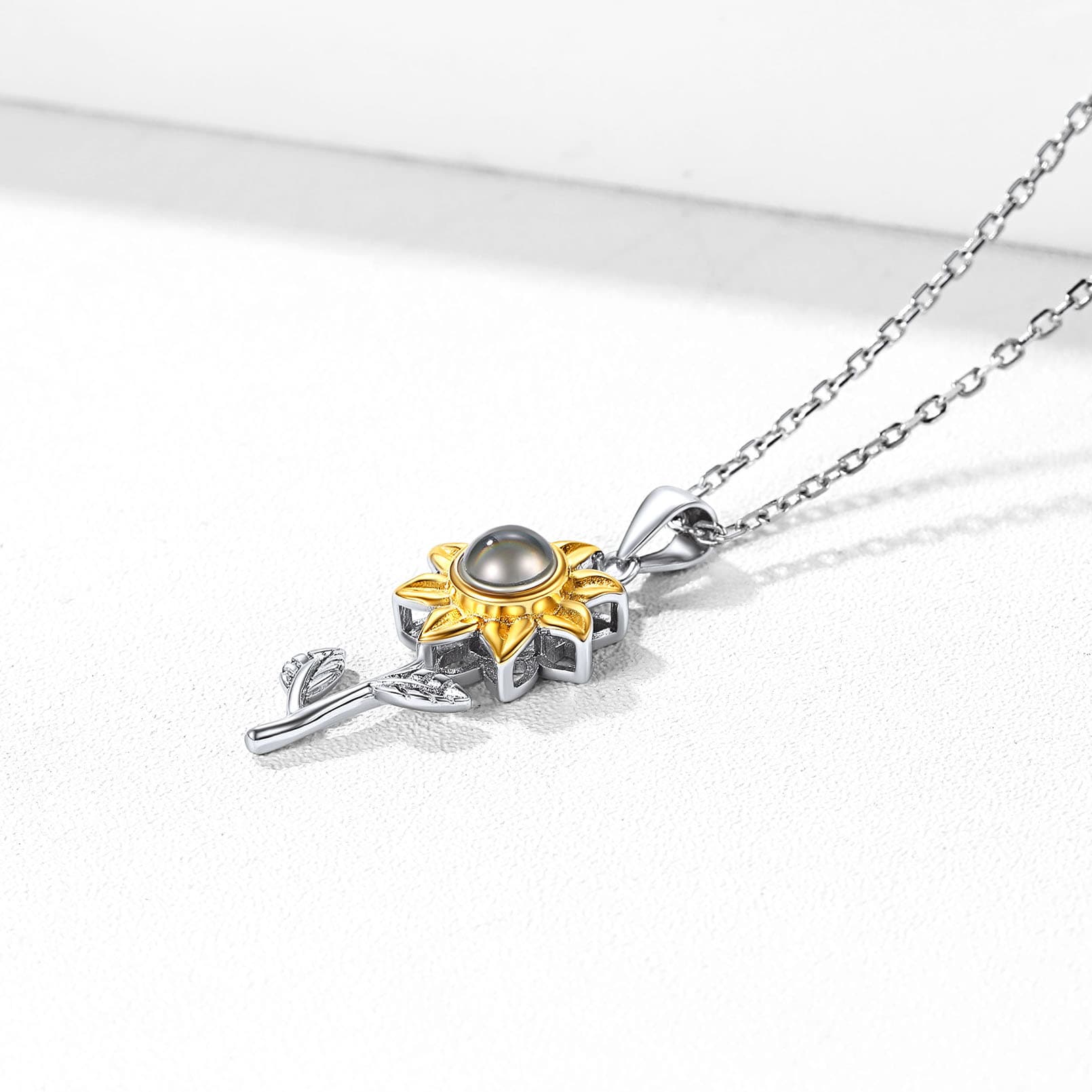 Exquisite Fashion Lovely Ladies 925 Sterling Silver 18K Gold Sunflower  Pendant Necklace 