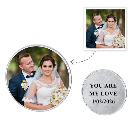 Photo Commemorative Wedding Coins with Text Pocket Coin