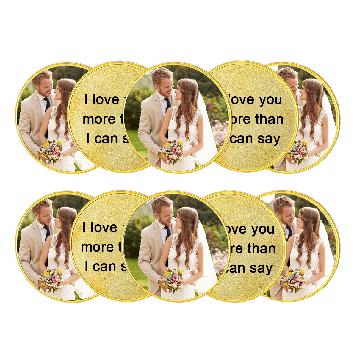 Photo Commemorative Wedding Coins with Text Pocket Coin 10pcs Gold Plated