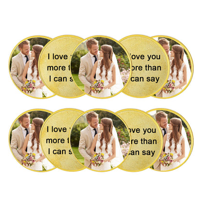 Photo Commemorative Wedding Coins with Text Pocket Coin 10pcs Gold Plated