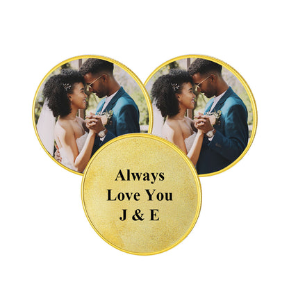 Photo Commemorative Wedding Coins with Text Pocket Coin 3pcs Gold Plated