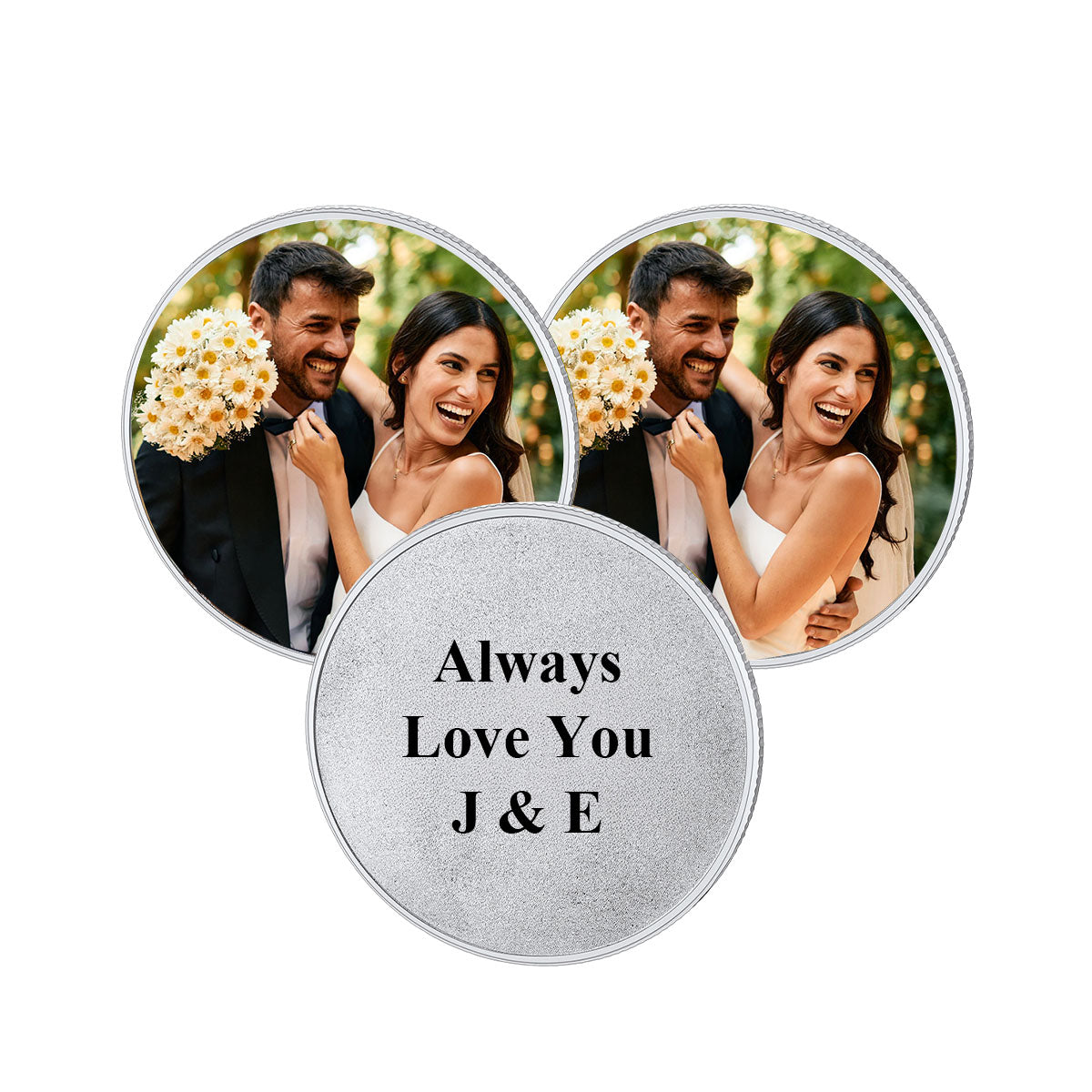 Photo Commemorative Wedding Coins with Text Pocket Coin 3pcs