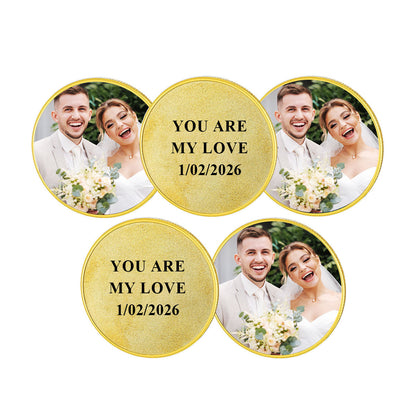 Photo Commemorative Wedding Coins with Text Pocket Coin 5pcs Gold Plated