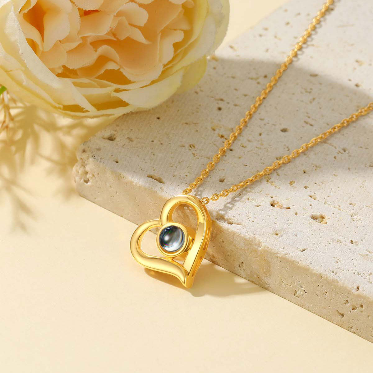 Photo Heart Projection Necklace in gold plated